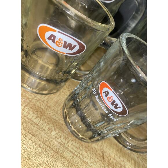 Vintage Set 6 A&W Root Beer Heavy Dimpled Glass Mug 6" & 4.5” & 3” AW 1970s - Picture 10 of 11